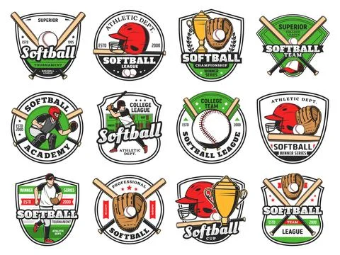 Softball, baseball club emblems, bat and ball team イラスト素材