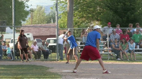 Softball game out at first small town M HD Stock Footage 235105