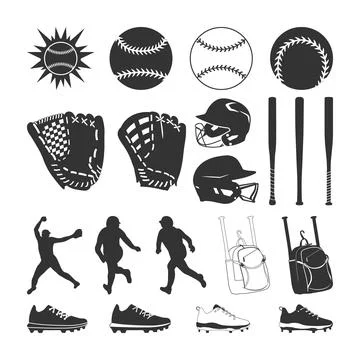 Softball Icon set Vector Illustration Silhouette, Baseball or Softball Stock Illustration