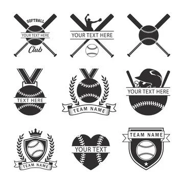 Softball Icon set Vector Illustration Silhouette, Baseball or Softball Stock Illustration