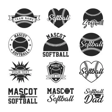 Softball Icon set Vector Illustration Silhouette, Baseball or Softball 스톡 일러스트