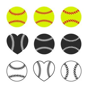 Softball Icon set Vector Illustration Silhouette, Baseball or Softball Stock Illustration
