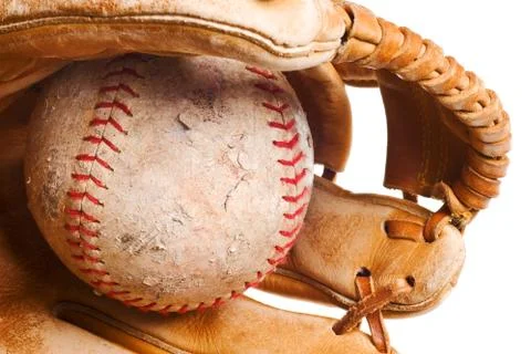 Softball in mitt isolated Stock Photos