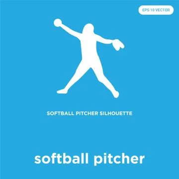 Softball pitcher icon isolated on blue background Free Stock Illustration