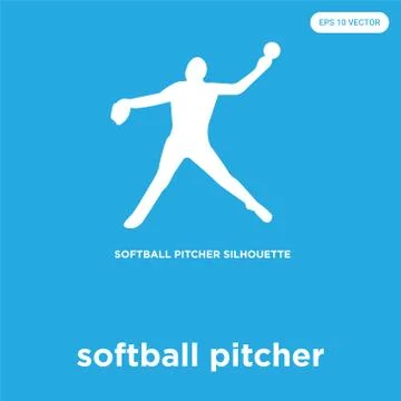 Softball pitcher icon isolated on blue background Free Stock Illustration