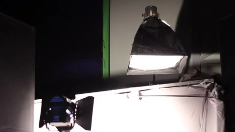 Softbox light on the stand moves Stock Footage 237724669