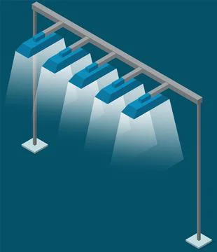 Softboxes and spotlight for filming in studio. Professional equipment and light Stock Illustration