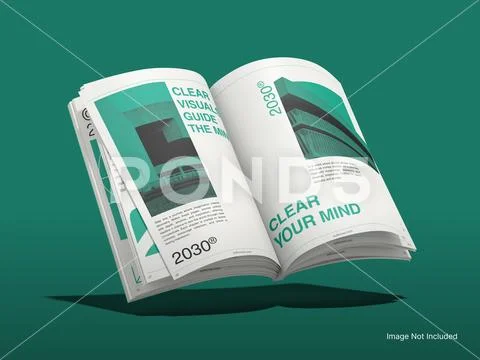 Softcover Spread Book Magazine Mockup 3D Rendering Showing Inside Pages Modello PSD