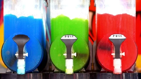 Softdrinks in different colors in cooling machine Stock Footage 109390378