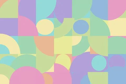 A softly colored arrangement of overlapping circles, squares, and curved fo.. Stock Illustration