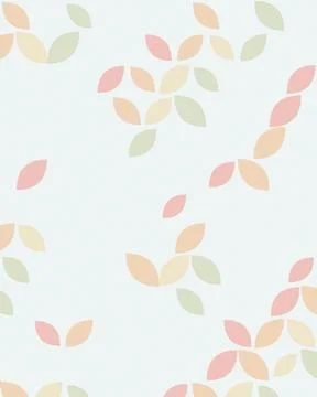 Softly colored leaf clusters drift across a clean pale field, offering a ch.. Stock Illustration