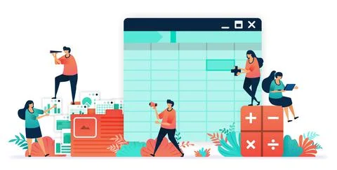 Software for accounting with sheet, formula, calculators. make balance sheet  Stock-Illustration