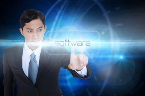 Software against futuristic black background with circles Stock Illustration