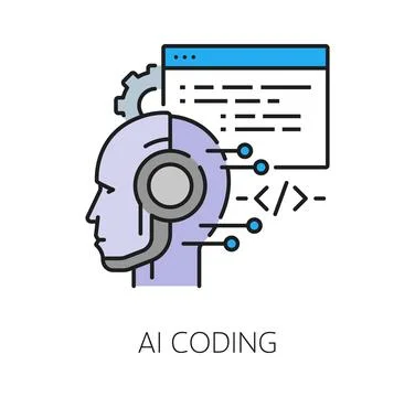 Software AI coding program code line icon or sign 库存插图
