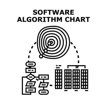 Software algorithm chart demonstrating data processing development Stockillustratie
