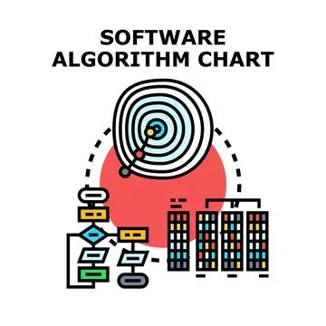 Software algorithm chart demonstrating data processing development 库存插图