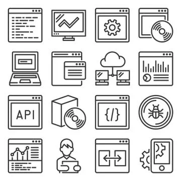 Software and Application Programming Icons Set. Line Style Vector Stockillustratie