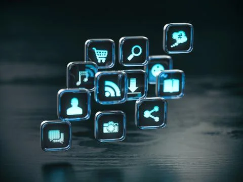 Software and apps icon cloud concept background. Stock Photos