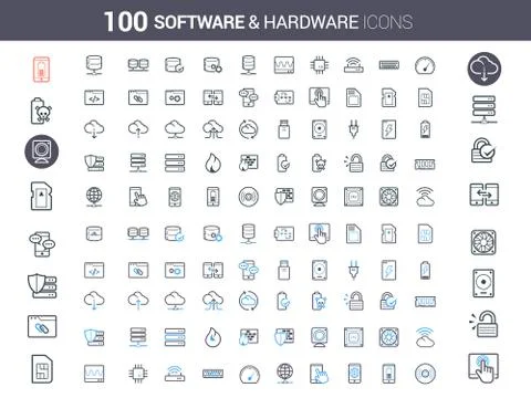 Software and Hardware Icons Ilustración de archivo