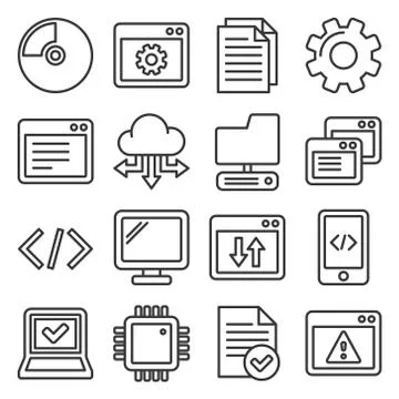 Software and Hardware Programing Icons Set. Line Style Vector Illustrazione stock