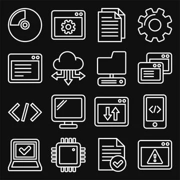 Software and Hardware Programing Icons Set. Line Style Vector Stockillustratie