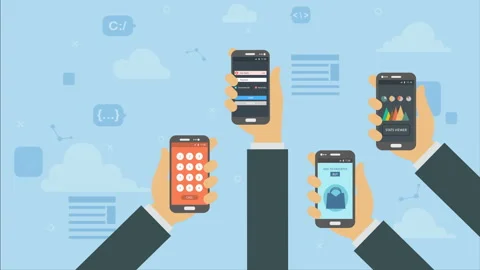 Software and online app with icons, books and tools, education and buying Stock Footage 94558883