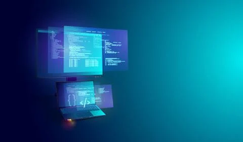 Software and program development on laptop and pc' screen concept Stock Illustration