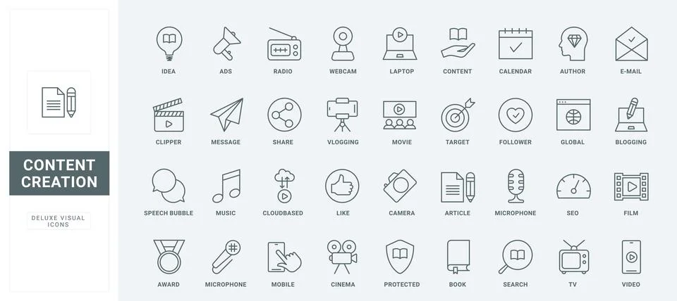 Software and services for blogging, content creation thin black and red line 스톡 일러스트