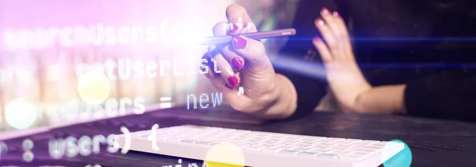 Software application developer and IT revolution. Development of digital Stock Photos