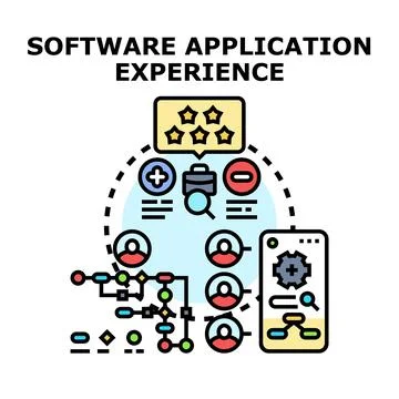 Software application experience illustrating user workflow and feedback Stock Illustration
