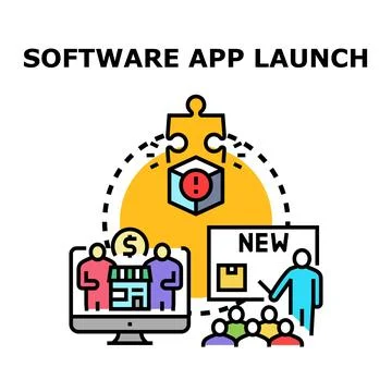 Software application launch process and business concept Ilustração Stock