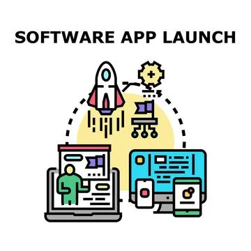 Software application launch strategy development process Stock Illustration