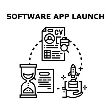 Software application launching process for business project Illustrazione stock