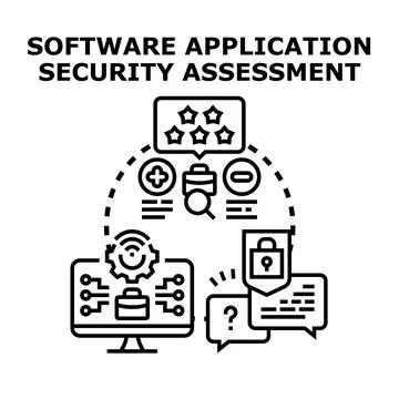Software application security assessment evaluating cyber system protection イラスト素材