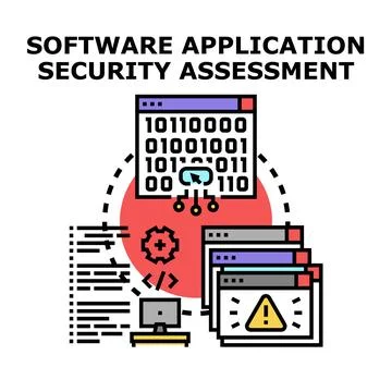 Software application security assessment reviewing code vulnerabilities Stock Illustration