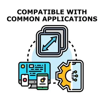 Software applications compatibility across multiple devices concept 库存插图