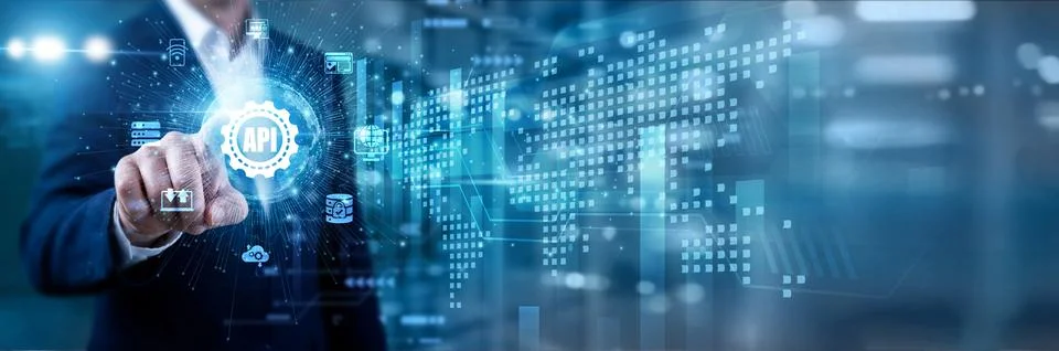 Software architect builds a bridge, touching on circle global connectivity... Stock Photos