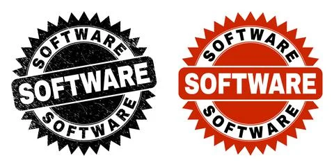 SOFTWARE Black Rosette Stamp Seal with Grunge Style Stock Illustration