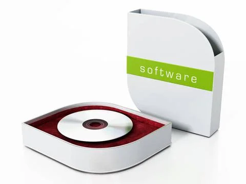 Software box with open cover isolated on white background. 3D illustration... Stock Photos