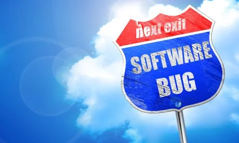 Software bug background, 3D rendering, blue street sign Stock Illustration