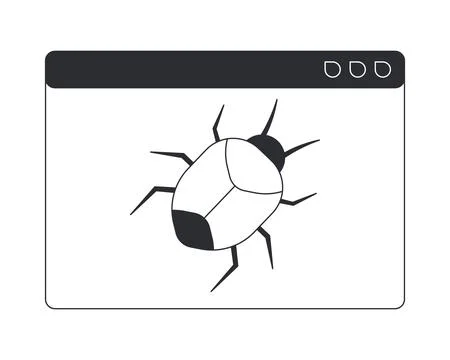 Software bug in browser window black and white cartoon clipart Stock Illustration
