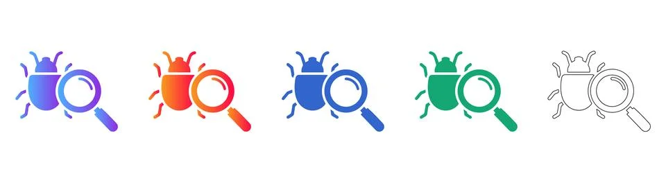 Software Bug Debugging Search Icon Set Stock-Illustration