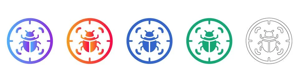 Software Bug Detection and Cybersecurity Icon Set Stockillustratie
