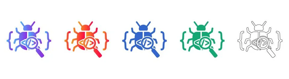 Software Bug Detection Code Icons Stock Illustration