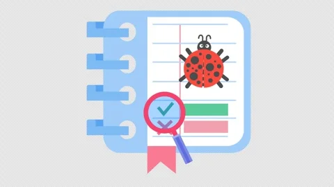 Software bug detection on notepad with a magnifying glass in a cartoon animation Stock-Footage 306790618