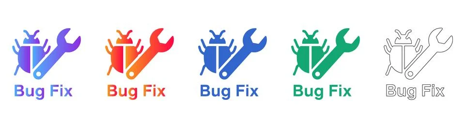 Software Bug Fix Wrench Icon Set Stock-Illustration