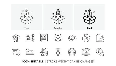Software bug, Recovery laptop and Paint brush line icons. For web app, printing Stock-Illustration