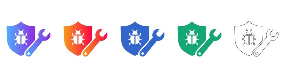 Software Bug Security Shield Icon Set Illustrazione stock