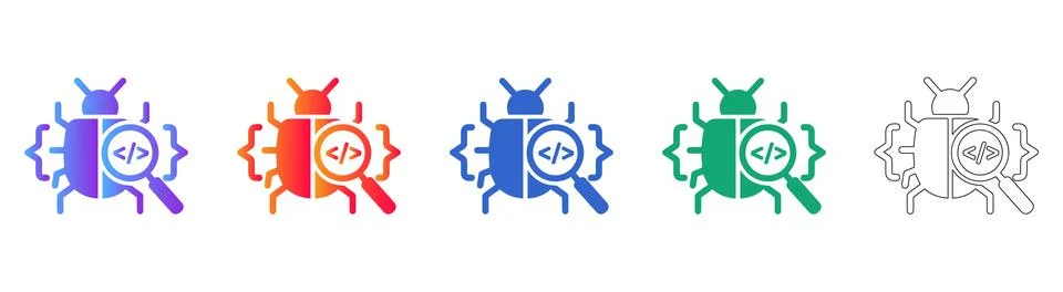 Software Bug Tracking and Code Inspection Icons 库存插图