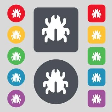 Software Bug, Virus, Disinfection, beetle  icon sign. A set of 12 colored but Stock-Illustration